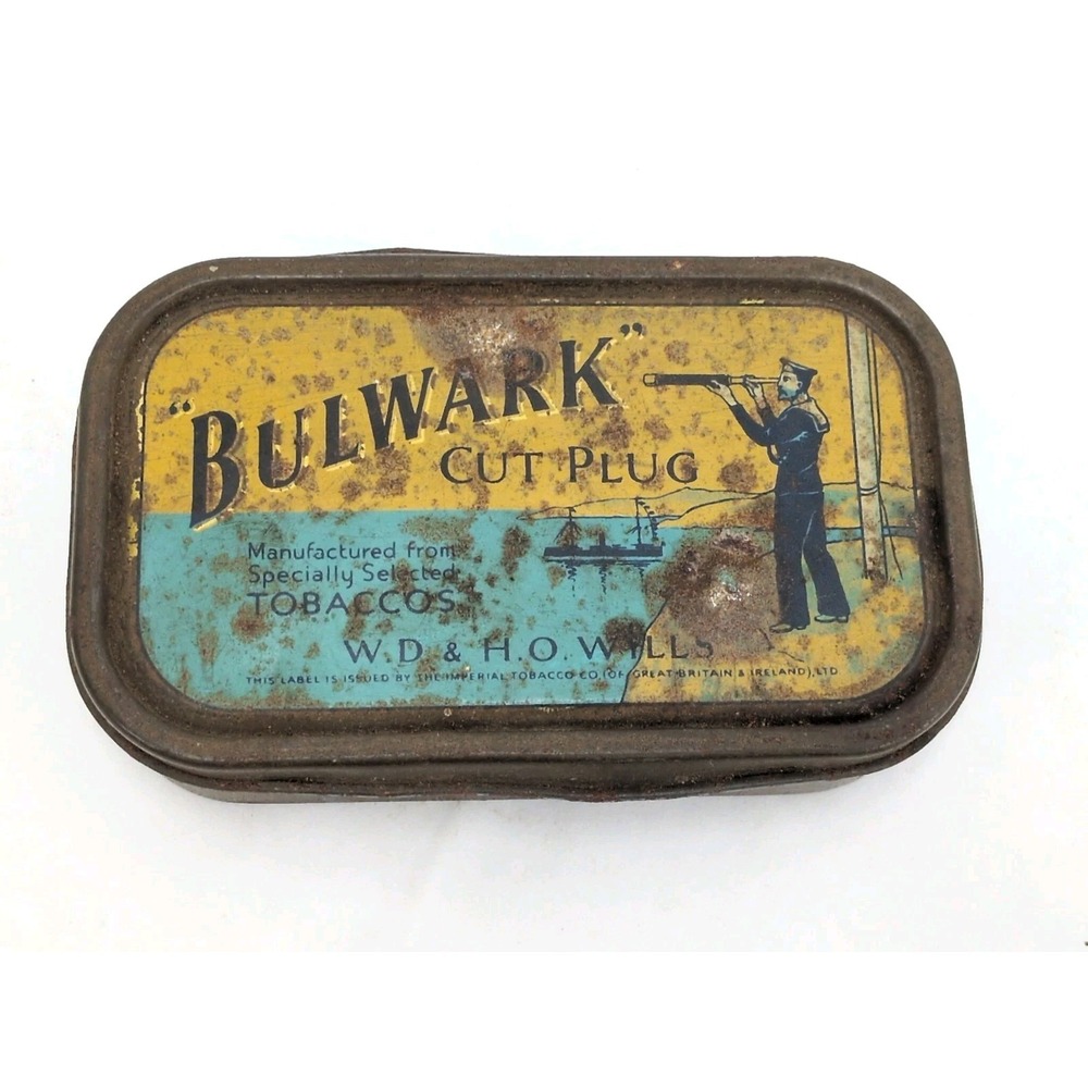 VTG 2 OZ EARLY 1900's BULWARK CUT PLUG  W.D. & H.O. WILLS TOBACCO TIN RARE SMALL